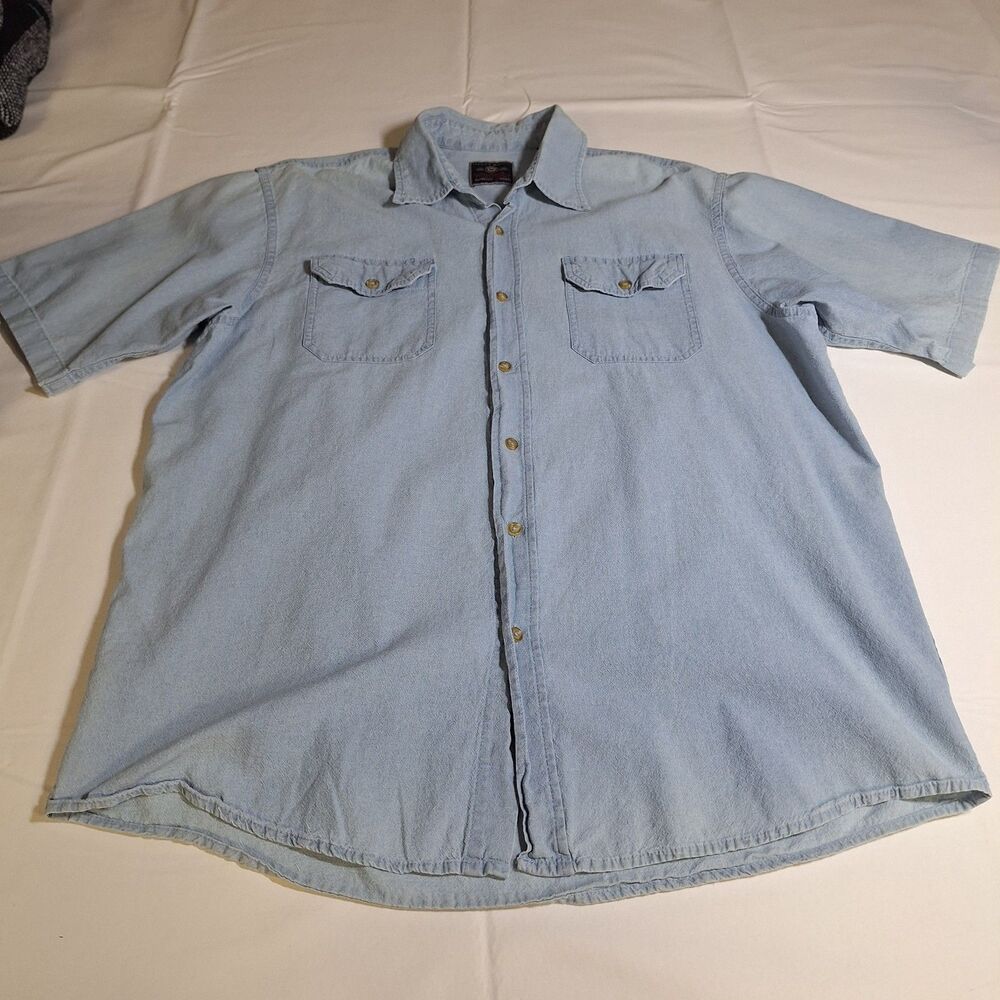 Wrangler Light Blue Chambray Denim Short Sleeved Button Up Shirt Western Size L - Picture 3 of 8
